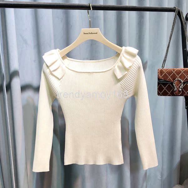 

women's knits & tees spring festival ruffled wool sweater with long sleeves and special price, White