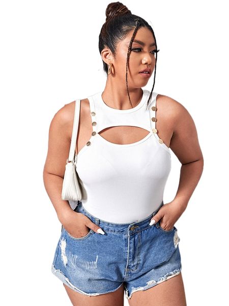 

plus cut out fake button tank b9yz#, Black