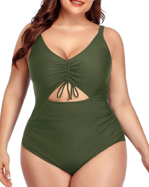 

women plus size cutout one piece swimsuits v neck high waisted bathing suits monokini swimwear k95p#, White;black