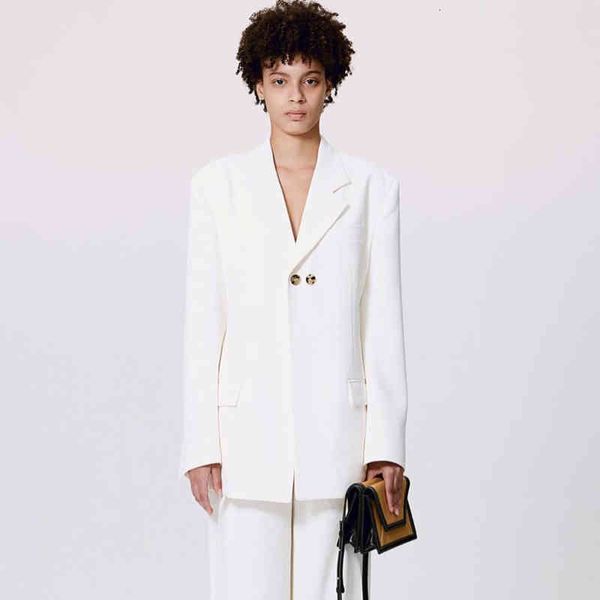 

two piece dress recto spring and summer arrive woman white notched lapel collar blazer boyfriend oversized jacket single-button suit bny2