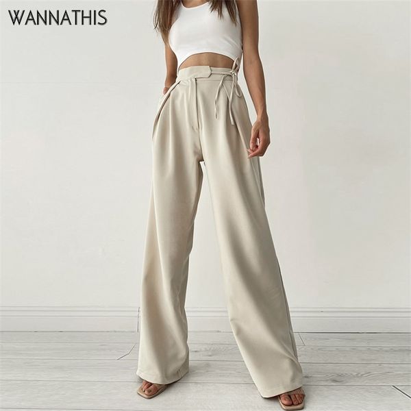 

wannathis lace up wide leg pants for women autumn female button streetwear office lady classic pockets pantalones 220607, Black;white