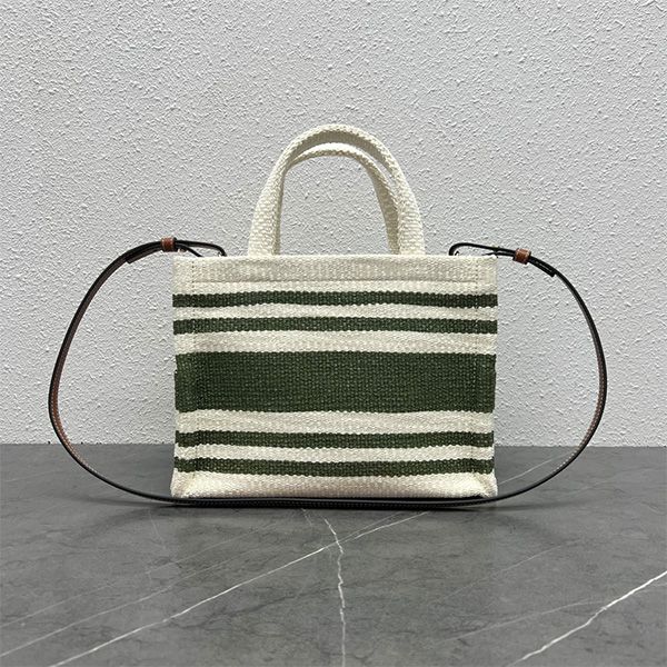 Strisce di design di lusso Borse shopping tote Denim Lino Borse di grande capacità grandi borse di tela borsa a tracolla lettera Borsa da spiaggia vacanza 29 cm Cashmere verde