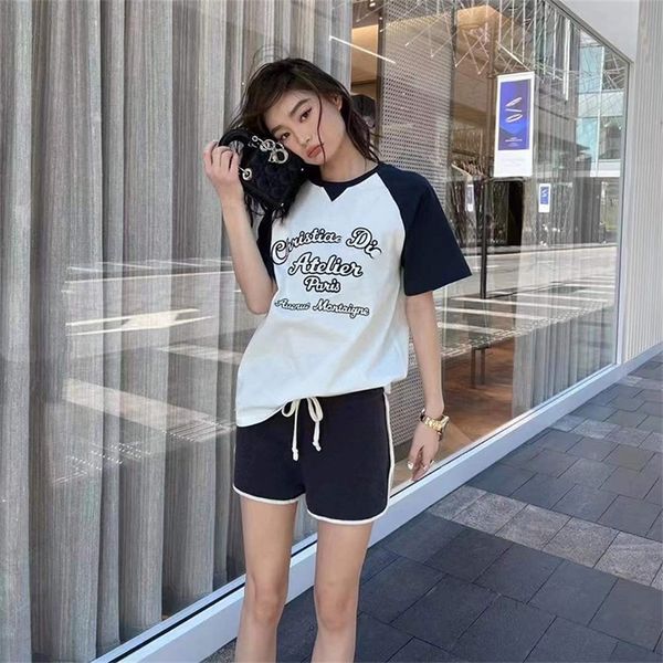 

clothing 2022 spring and summer new couple style cursive embroidery color matching casual round neck short sleeve t-shirt for men and, White