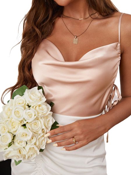 

drawstring ruched satin cami u6n3#, White