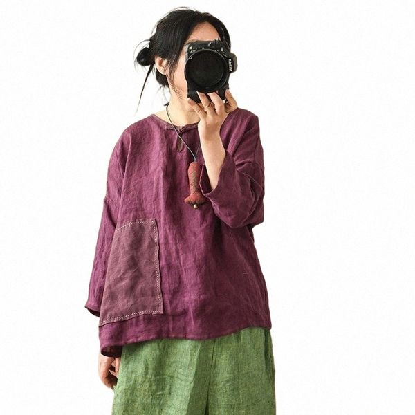 

women's t-shirt spring summer women cotton linen o-neck patchwork pullovers long sleeve thin vintage blouse female yoyikamomowomen&#03, White