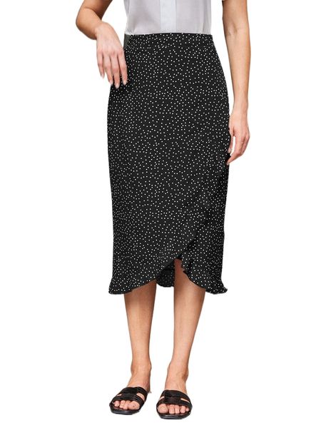 

emery rose polka dot ruffle hem wrap skirt r0li#, Black