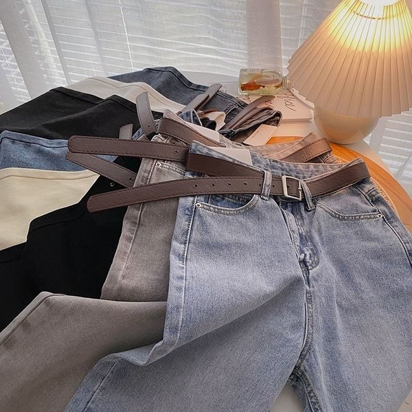 

zhisilao straight women with belt vintage basic blue anklelength denim pants boyfriend gray jeans korean 220725