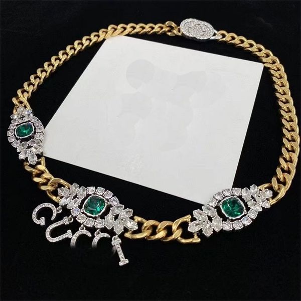 

designer jewelry online 2022 twisted piece thick rhinestone letter necklace brass fashion neck chain, Silver