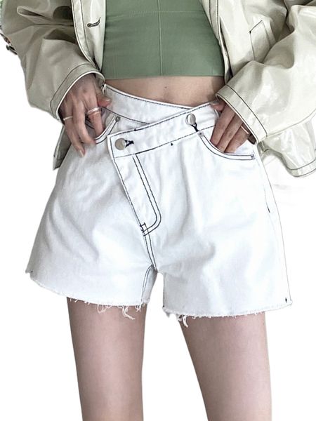 

dazy solid stitching double button denim shorts r0gh#, White;black