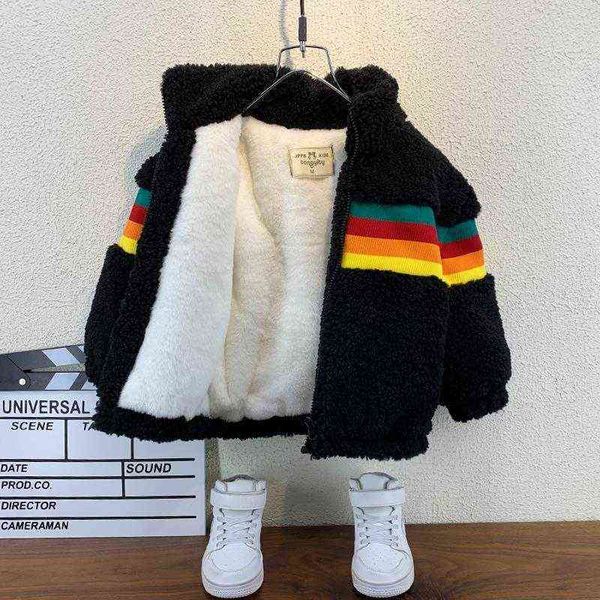 

2022 winter girls boys casual print fleece thick warm jacket outerwear baby kids children jacket j220718, Blue;gray