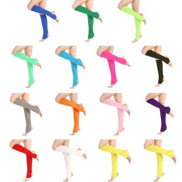 

y8ae women latin knee high socks neon solid ribbed knit stirrup leg warmers boot cuff l220714, Black;white