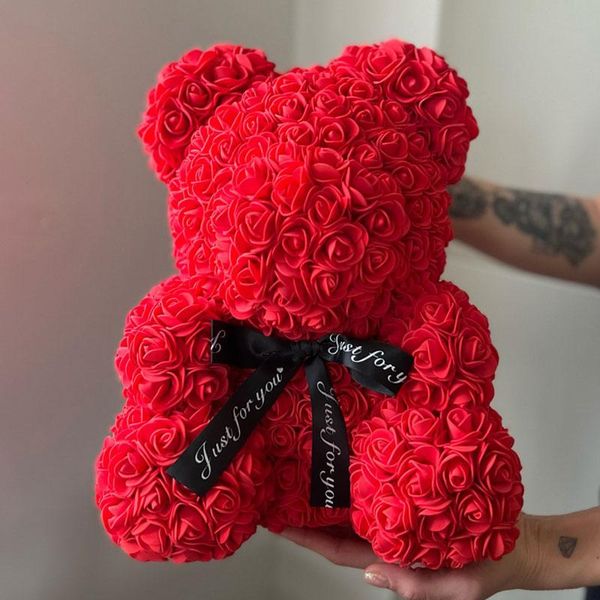 Ghirlande di fiori decorativi Regali di Natale 25/40cm Cuore di rosa artificiale Orsacchiotto fatto a mano di rose per le donne San Valentino Weddin