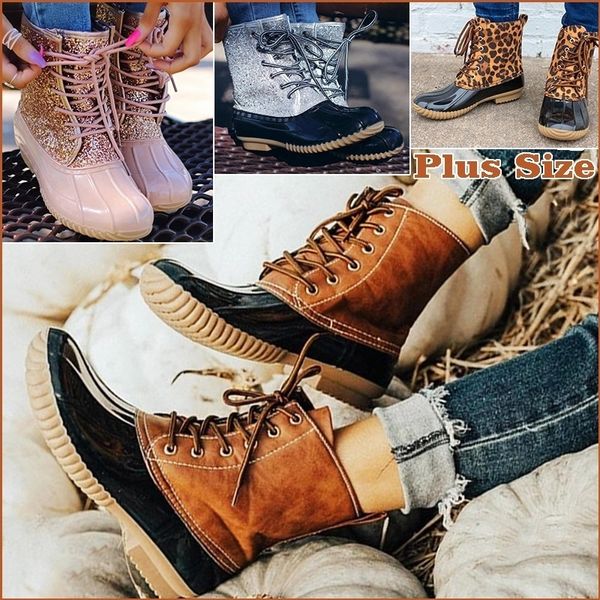 Botas femininas senhora bota de pato com zíper à prova dwaterproof água sola de borracha botas de chuva rendas até sapatos de tornozelo pele inverno sapatos femininos 220808