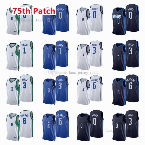 

printed 75th patch city basketball jerseys kristaps 6 porzingis sterling 0 brown trey 3 burke theo 1 pinson jersey color white green blue bl, Black;red