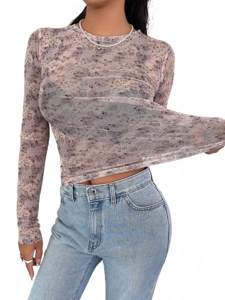 

dazy floral print sheer e348#, White