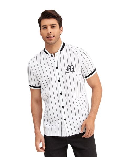 

men striped baseball collar shirt c3xy#, White;black