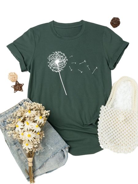

plus dandelion print tee p4im#, Black