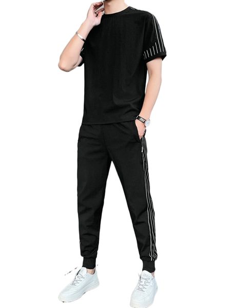 

men vertical striped tee & pants n5ub#, Gray
