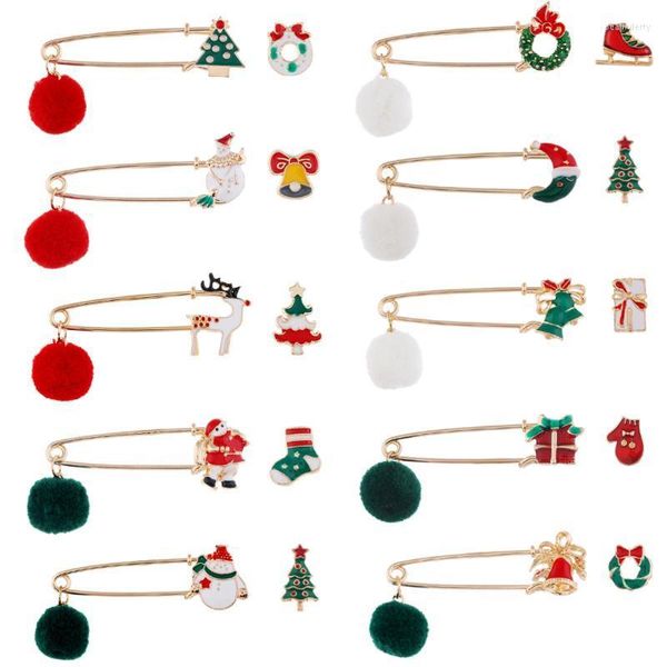 Spille Spille Spilla natalizia Set Uomo Ornamenti Albero Alce Ghirlanda Campane Pupazzo di neve Luna Babbo Natale Per accessori donna Seau22