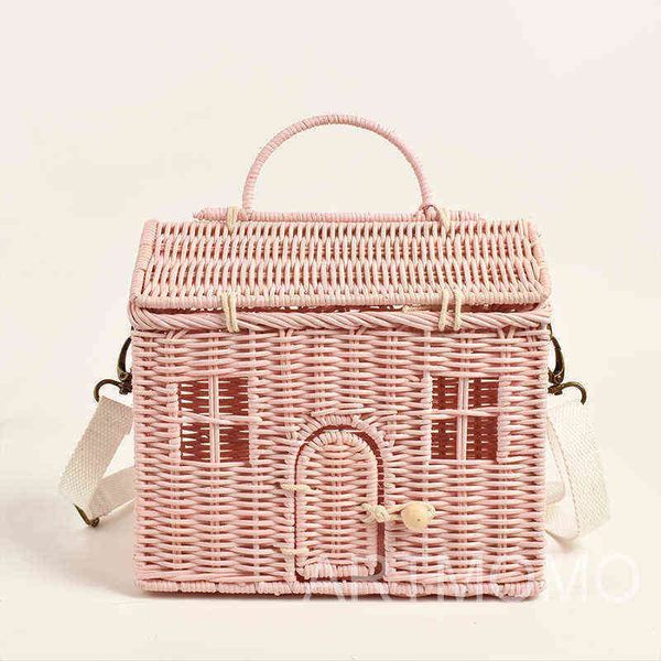 

creative house shape rattan women handbags wicker woven shoulder crossbody bags funny summer beach straw handmade travel 220514
