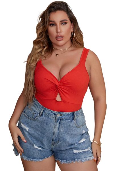 

plus twist front cut out bodysuit g3bv#, Black