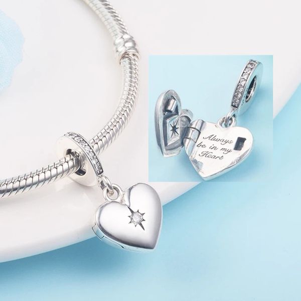 

openable heart locket dangle charms beads 925 sterling silver bead fit pandora bracelet beads jewelry making diy for women gift, Black