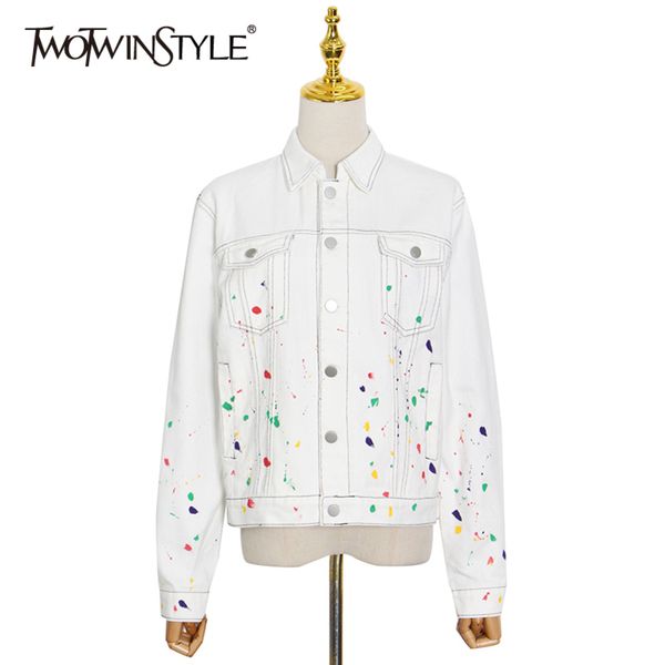 

print hit color jacket for women lapel long sleeve casual streetwear denim female fashion clothing 210423, Black;brown