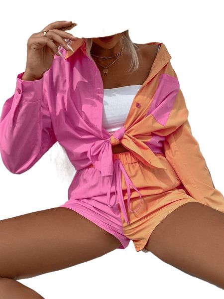 

two tone drop shoulder pocket patched shirt with shorts f9cx#, White