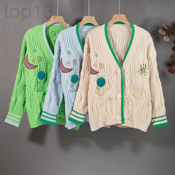 

women's sweaters designer 2021 autumn winter new knitted cardigan loose embroidery fashion lazy style versatile women's 3iuv, White;black