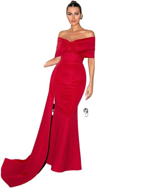 

missord ruched off shoulder draped satin formal dress 47p9#, Black;gray