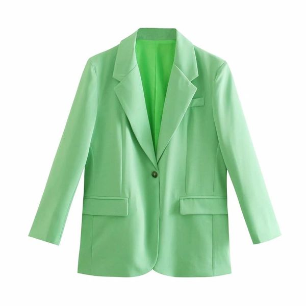 Pantaloni a due pezzi da donna Donna Primavera Autunno Verde mela Office Lady Colletto dentellato Manica lunga Giacca con un bottone Tasca femminile Cerniera Tro