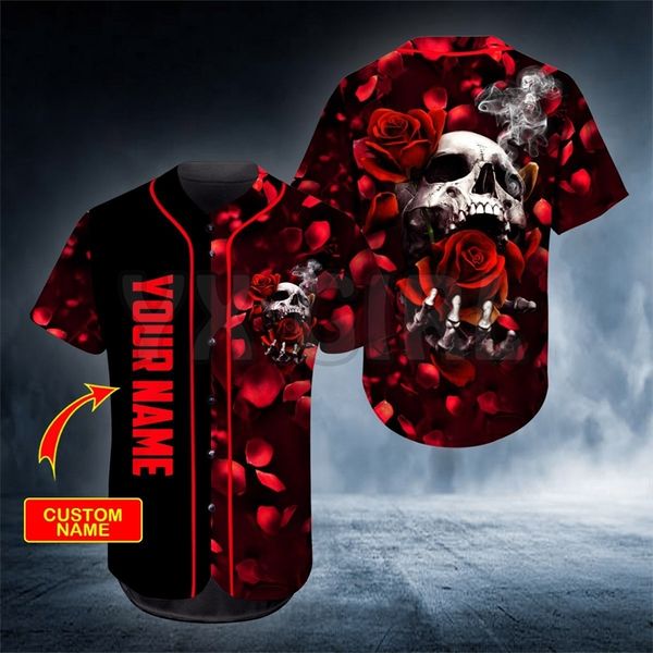 Rose Blood Skull Custom You Name Camicia da baseball in jersey Love Gift 3D Stampato da uomo Casual s hip hop Top 220712gx