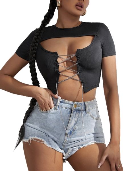 

sxy c.hain lace up c.rop tee n8qn#, White