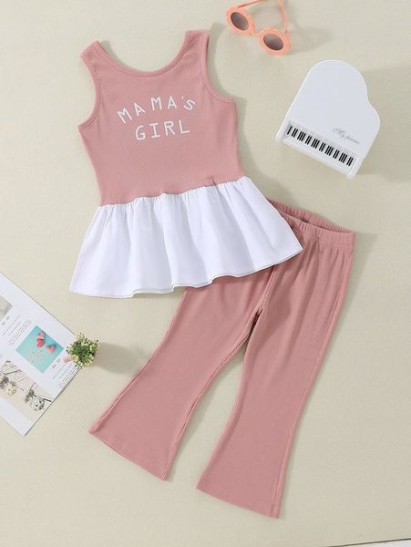 

toddler girls letter graphic tank & pants she, White