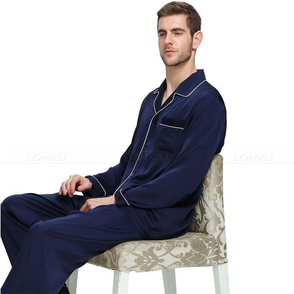 Erkek ipek saten pijama seti pijama pijamaları set pijama salonu giyim s m l xl xxl xxxl artı boyut büyük ve uzun boylu lj201113