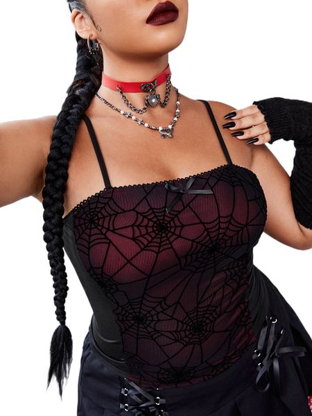 

plus spider web print cami c061#, Black