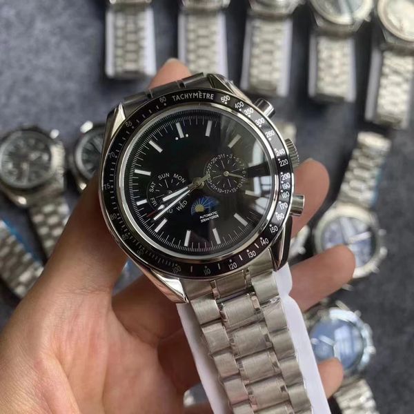 

44mm Male Wristwatch men Automatic Mechanical watch Moon Phase Blue Black Leather Strap Sapphire Crystal Waterproof High quality fashion accessory watch AAA