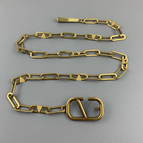 

womens designers chains belts fashion luxury designer link belt for women letter v buckle waist chain vintage gold waistband bronz207p, Black;brown