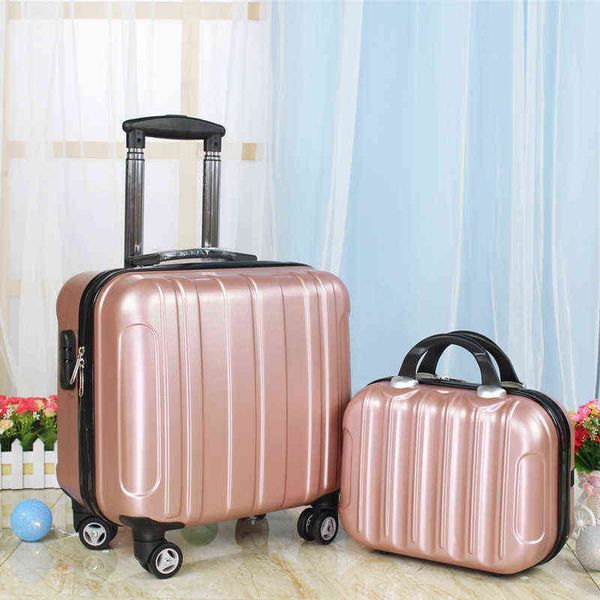 Mulheres carrinhos de bagagem de bagagem de bagagem de viagem com uma mala com as rodas de cabine de polegada de garoto de pó de transporte de moda rolling j220707