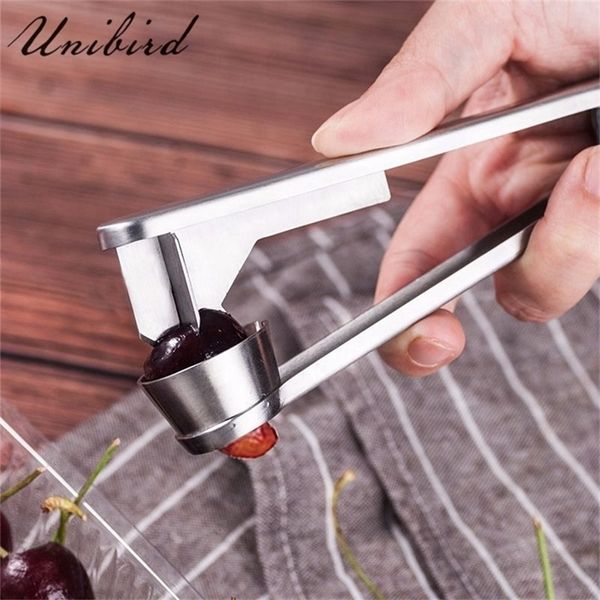 Unibird Edelstahl Cherry Pitter Easy Red Datteln Oliven Samen Corer Pitter Remover Squeeze Stone Picker Küchenwerkzeug Gadget 210319