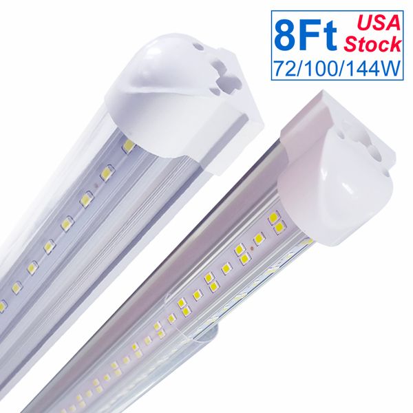 T8 Tubo LED a doppia linea integrato 4Ft 72W 8Ft 144W SMD2835 Lampada a LED Lampadina Illuminazione a doppia fila Fluorescente Rplacement Collegabile a parete Luci montate a soffitto OEMLED