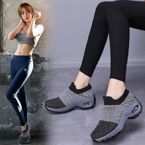 

35-42 colorful air cushion sole fitness shoes womens anti fatigue walking shoes slip on mixed color sneakers sock boot z2300s, Black;yellow