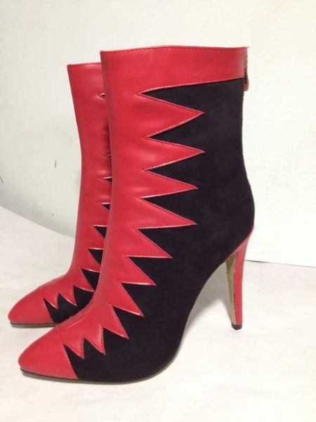 

fashion-new mixed color fashion boots high heels pointed toe zip winter women motorcycle boots ankle martin boots women shoes, Black