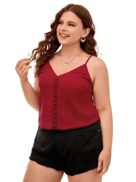 

plus guipure lace cami l8d2#, Black