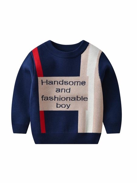 

toddler boys slogan pattern colorblock sweater she02, Blue