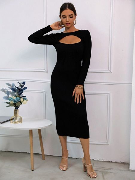 

joyfunear cut out bodycon sweater dress 299i#, White;black