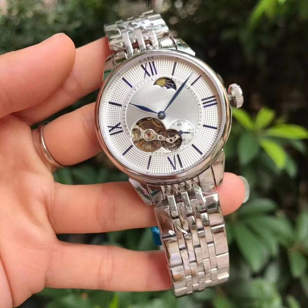 

luxury men's automatic mechanical leather strap designer watch multifunction montre de luxe, Slivery;brown