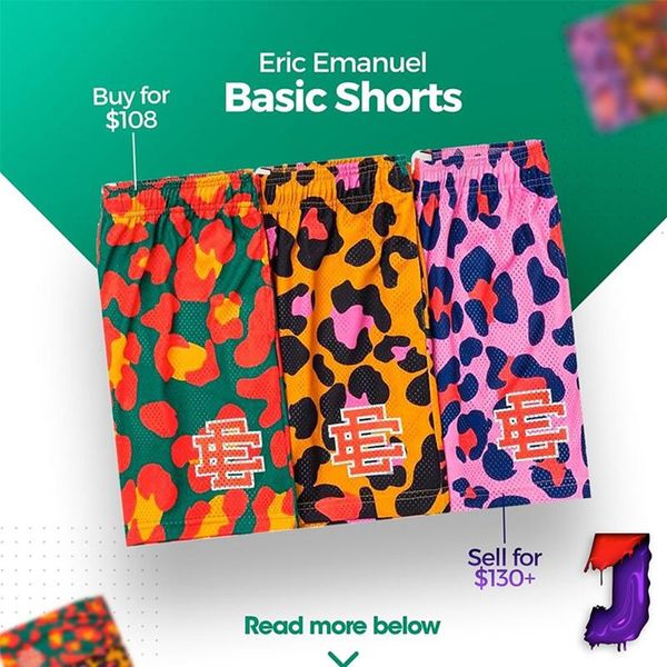 

men's shorts eric emanuel ee basic short fitness beach pants basketball training street trend sweatpants mesh breathable, White;black