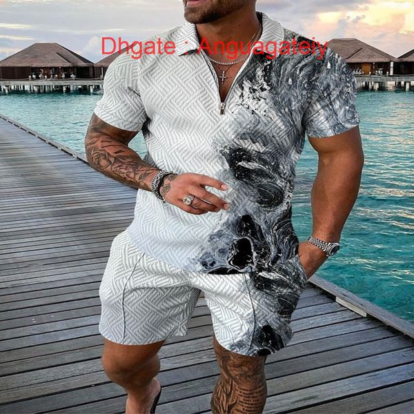 

fashion men's tracksuits hawaii sets casual tshirt man print short sleeve shirts loose tracksuit luxury men summer beach outfits 2 piec, Gray
