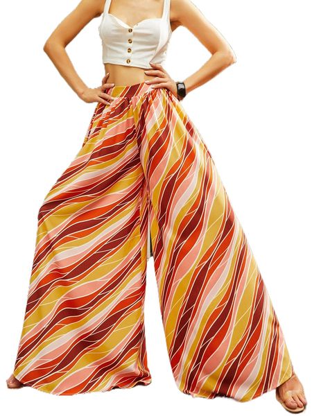 

luukse allover print wide leg pants c6ws#, Black;white